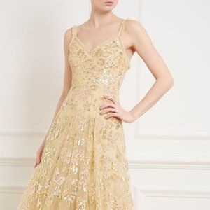 Needle & Thread Gold Sequin Evening Gown